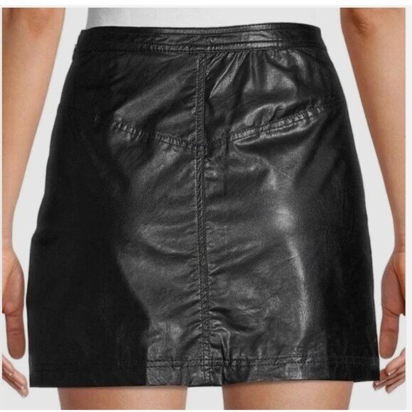 Free People Black Leather Mini Skirt Wrap Front - Picture 2 of 5